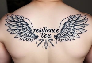 angel wings with related things. Write resilience too tattoo idea