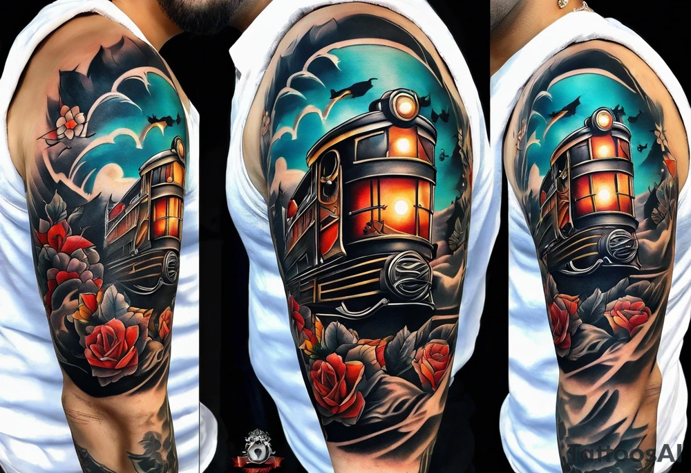 Western genre movie half sleeve tattoo tattoo idea