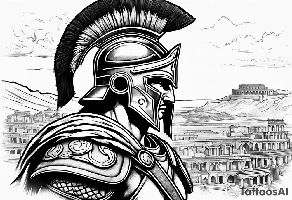 spartan solider looking at ancient city in background tattoo idea spartan solider looking at ancient city in background tattoo idea
