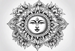 Floral sun and moon tattoo idea