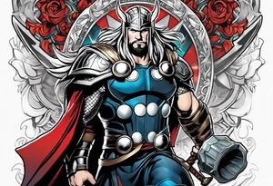 The Mighty Thor from MCU with a vignette in the background tattoo idea