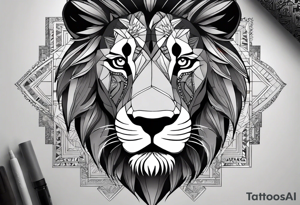Very asymmetrical, +geometric pattern, with realistic full moon, with hippo face surround with lion fur,+tribal, +geometric, +inkart , +blackwork, +grey scale, + sketch
with wintersweet flower bud, +inkart touch, +for men, detailed , combined favourite , tattoo idea
