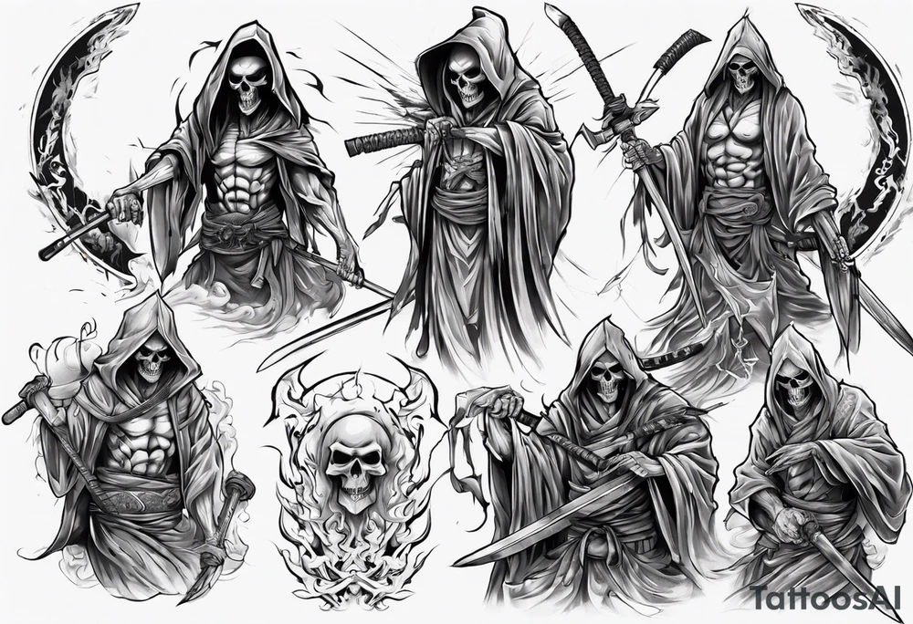 asian warrior who is alsoo  a grim reaper tattoo idea