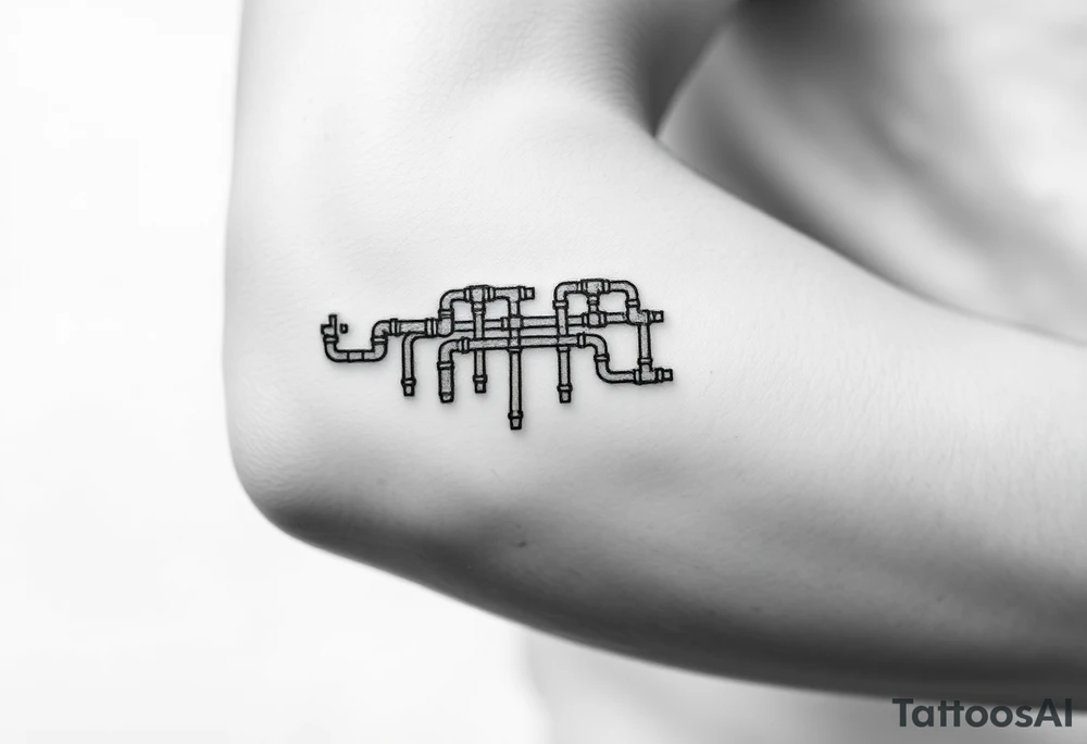 system of 30 thin curved plumbing pipes tattoo idea
