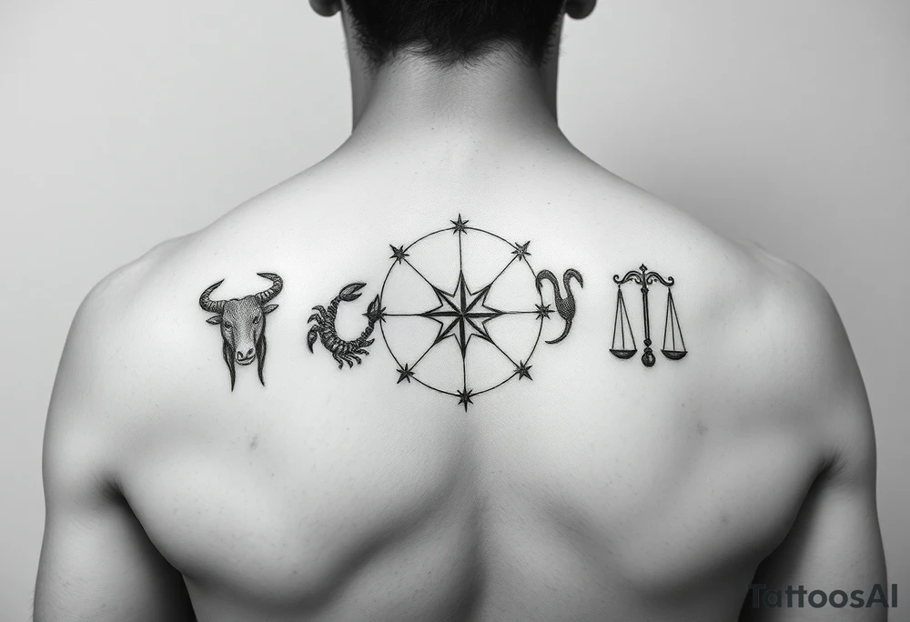 Taurus, cancer, 2 scorpio, capricorn, and libra star constellation tattoo for arm tattoo idea