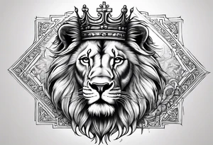 Long Lion crown cross tattoo idea