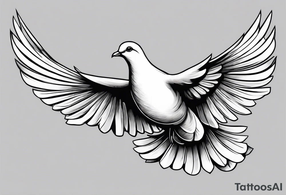 Dove soring through the air an olive branch in its beak whipping behind tattoo idea