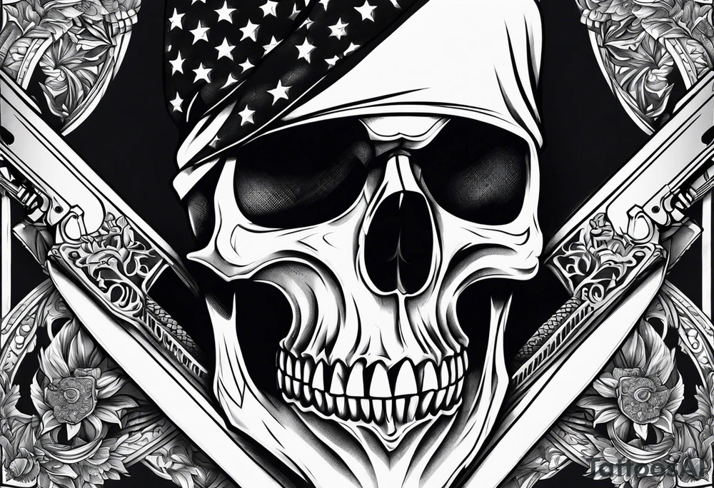 Skull, gun, bandana tattoo idea