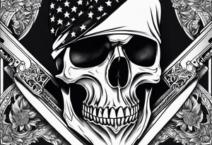 Skull, gun, bandana tattoo idea