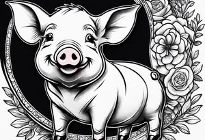 cute pig or piglet.
with text: "friends not food" 
very thin lines
cartoonish style tattoo idea