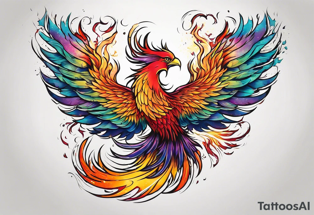 colorful phoenix claws open rising from ashes tattoo idea