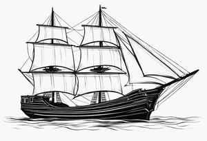 large and dark wooden ship facing left 2 dimensional tattoo idea