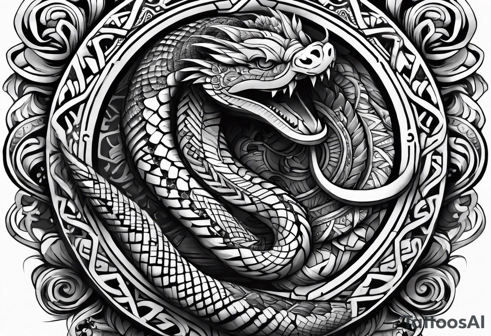 aztec kukulkan snake sleeve tattoo idea