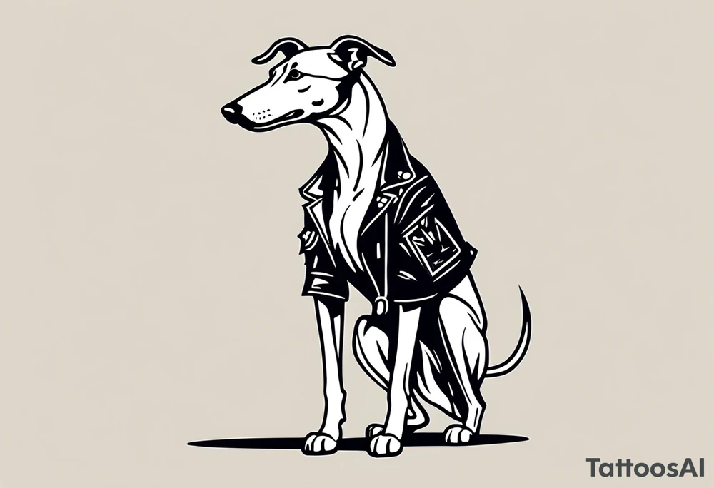 Punk greyhound standing on hind legs wearing leather jacket tattoo idea