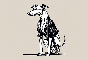 Punk greyhound standing on hind legs wearing leather jacket tattoo idea