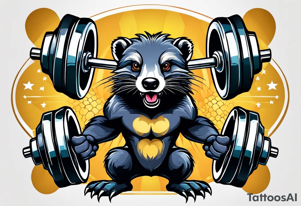 Muscular old honey badger lifting dumbells. tattoo idea