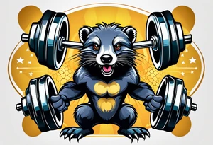 Muscular old honey badger lifting dumbells. tattoo idea