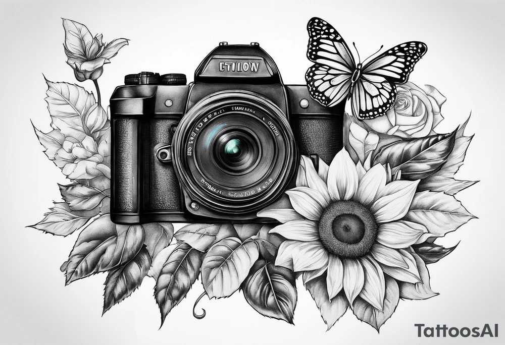 sunflower, camera, flower rose , book, butterfly tattoo idea sunflower, camera, flower rose , book, butterfly tattoo idea