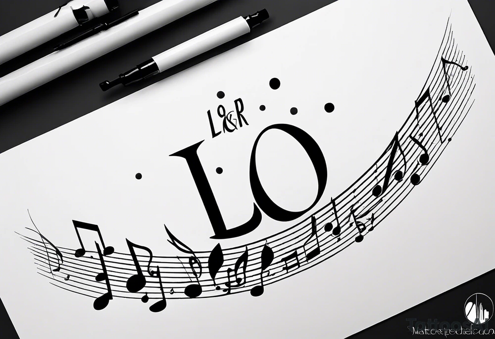 Simple minimalist tattoo in the style of line art depicting musical notes in the letters “l” and “r” tattoo idea