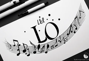 Simple minimalist tattoo in the style of line art depicting musical notes in the letters “l” and “r” tattoo idea
