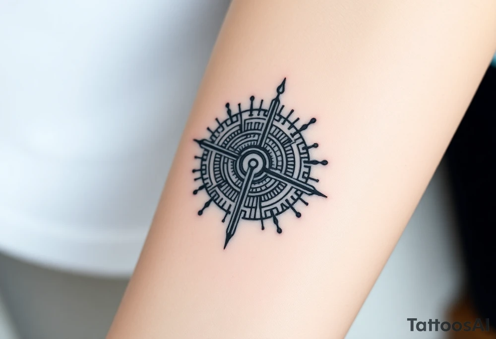 Bio-Mechanical internal computer, binary code, symbolism for 6 kids, 5 boys and youngest is a girl tattoo idea