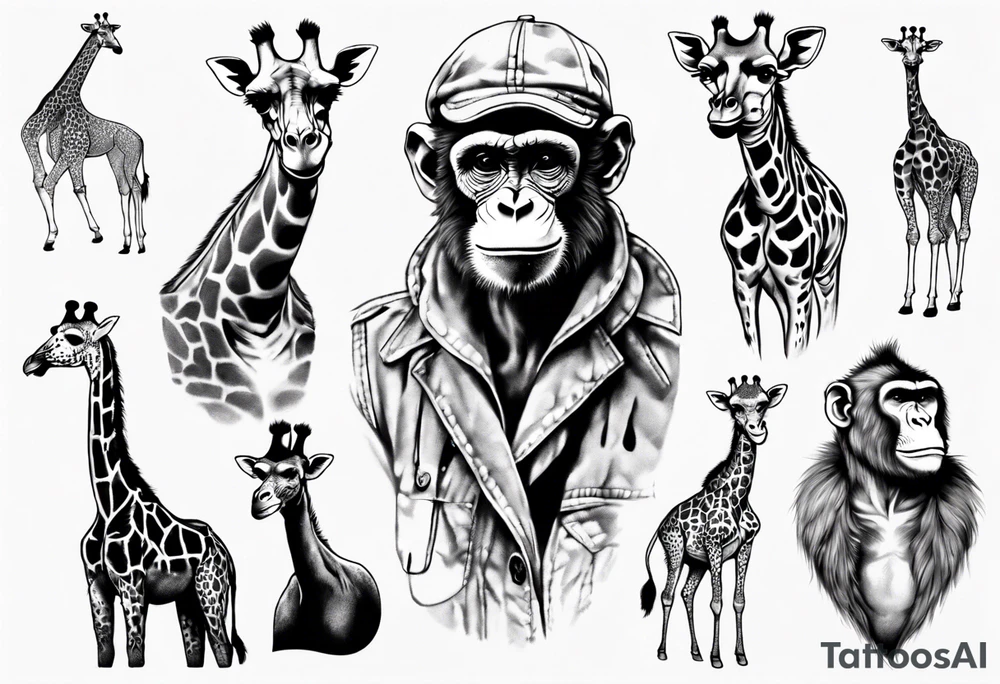 Monkey riding a giraffe tattoo idea