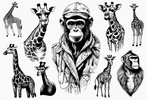 Monkey riding a giraffe tattoo idea