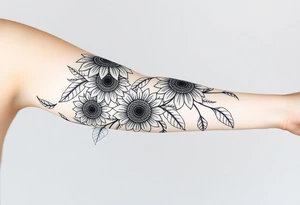 Bohemian, hippie sunflowers/mandalas growing along a swirly vine tattoo idea