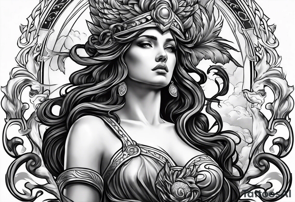 Athena sad looking up at medusa tattoo idea