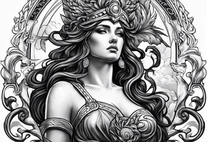 Athena sad looking up at medusa tattoo idea