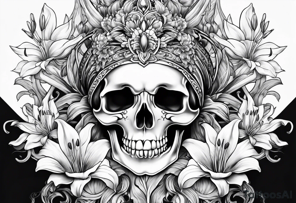 Skulls, lilies, the goddess Mara tattoo idea