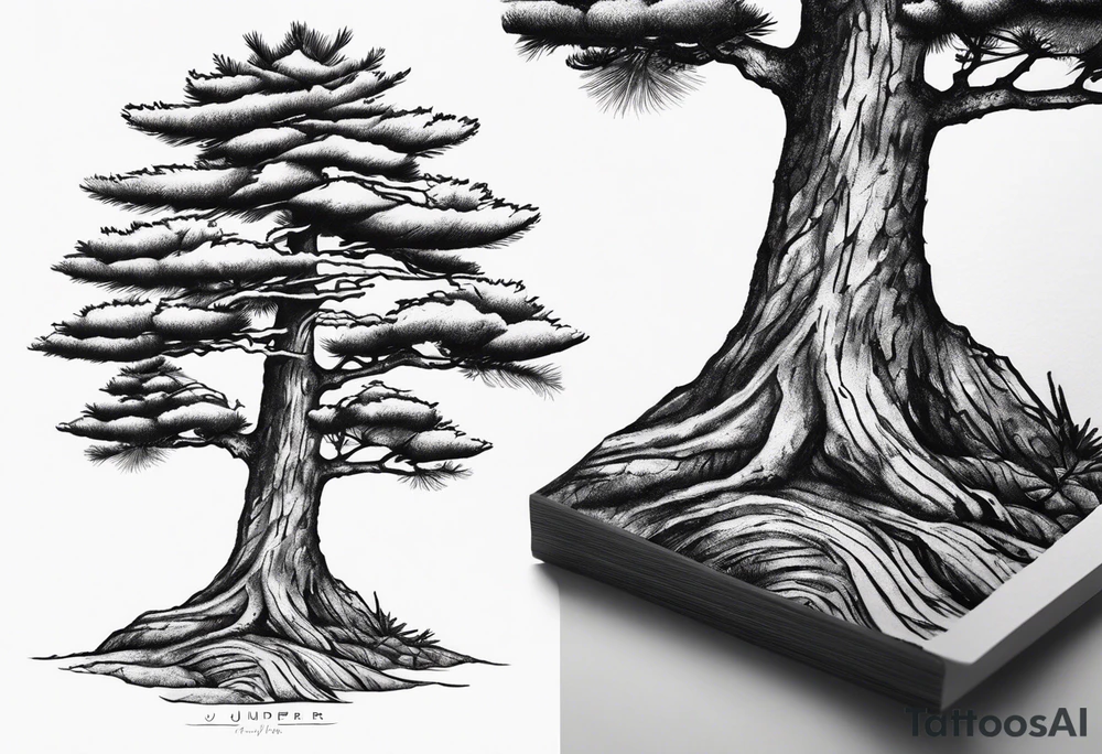 Pine tree conected with an upsieddown junpier tree tattoo idea