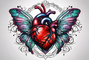 Anatomical Heart, bleeding, stitched, moth sitting on top of heart tattoo idea
