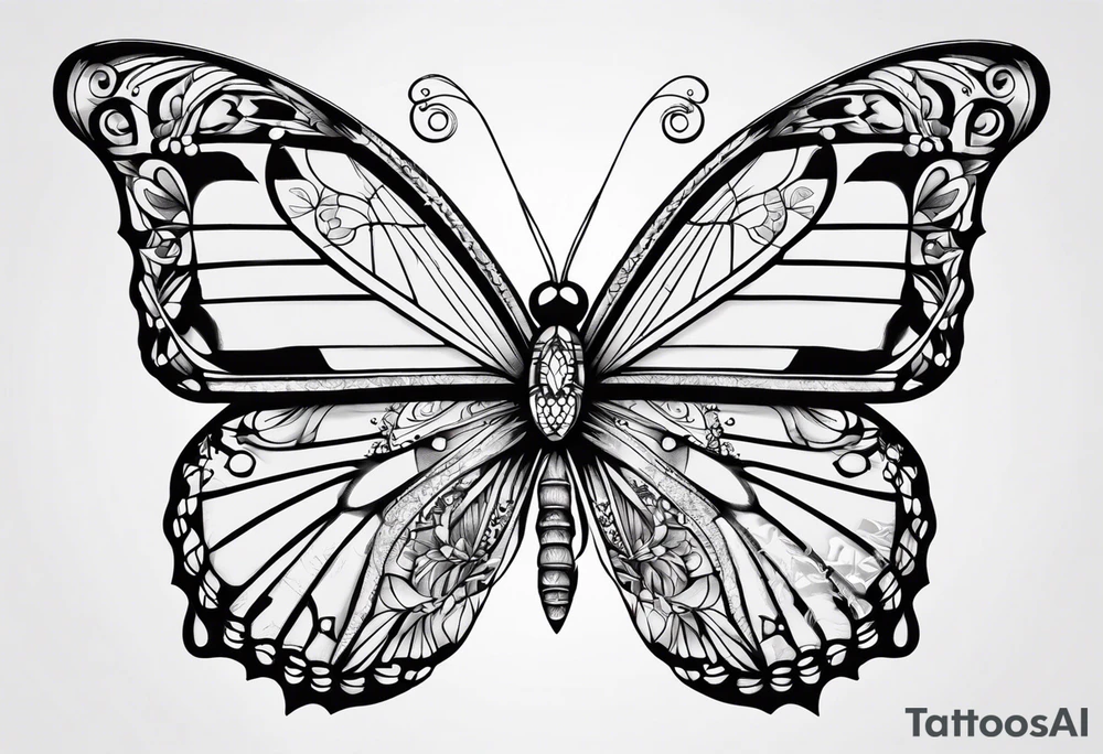 butterfly with the name Alike under it tattoo idea
