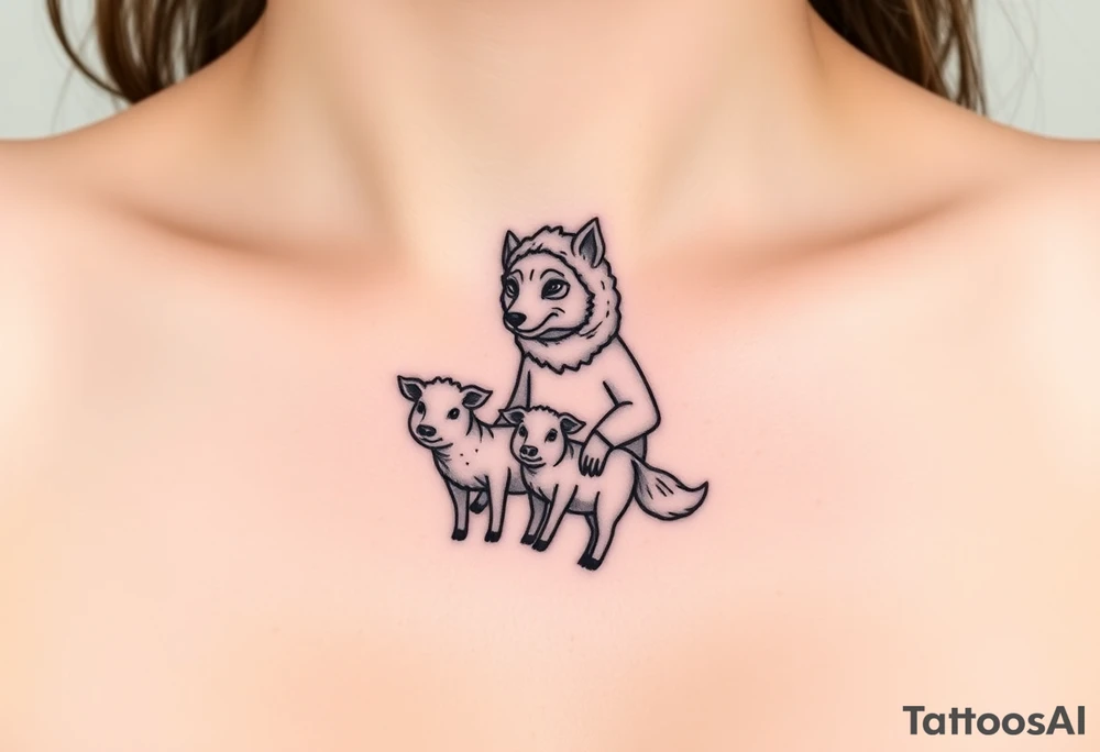 Big bad wolf in a sheep costume hunting 3 little pigs tattoo idea