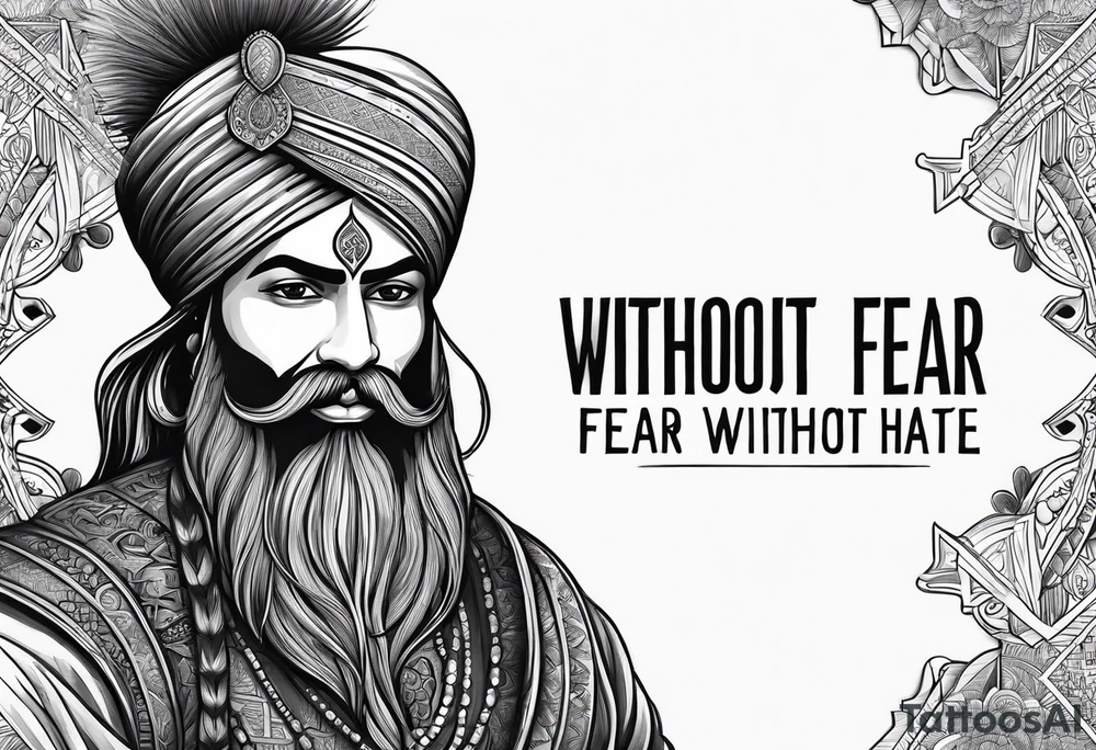 i have a sikh warrior and text stating "without fear without hate" tattoo idea