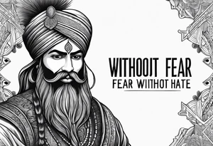 i have a sikh warrior and text stating "without fear without hate" tattoo idea