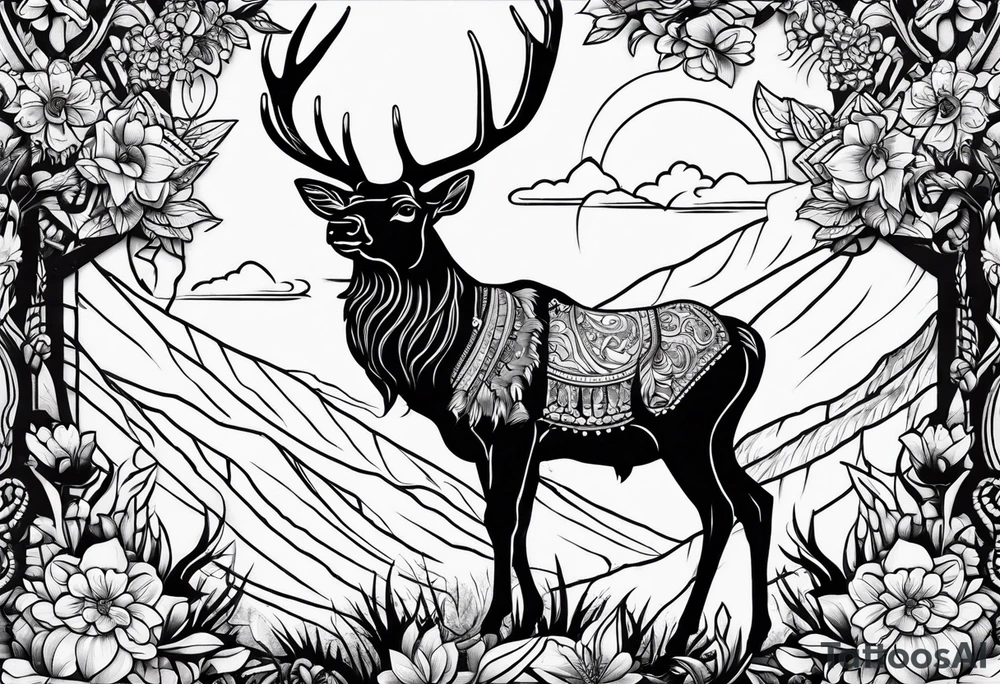 Western stag no flowers tattoo idea