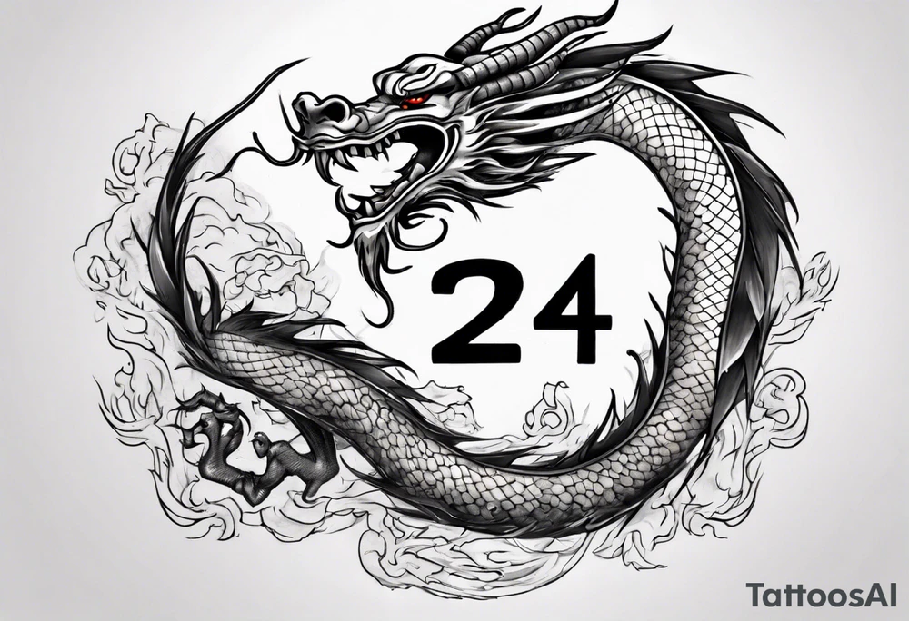 Number 24 with a Chinese dragon around it tattoo idea