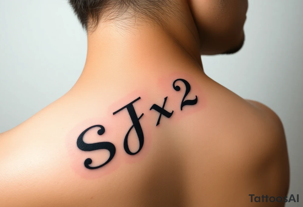 SJx2 text on left side of neck woman tattoo idea