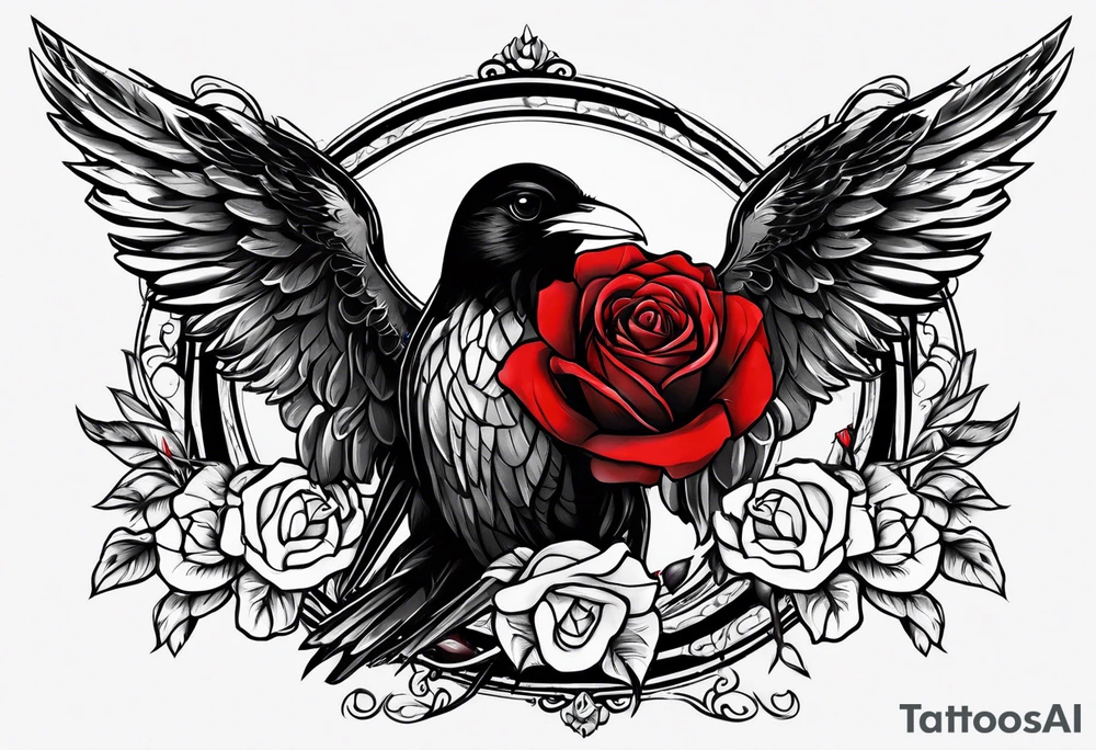 Red rose
May angels lead you in 
Raven perched on rose tattoo idea