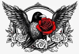 Red rose
May angels lead you in 
Raven perched on rose tattoo idea