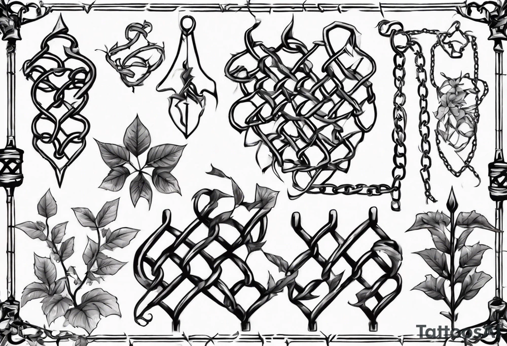 chain link fence with pointy ivy tattoo idea