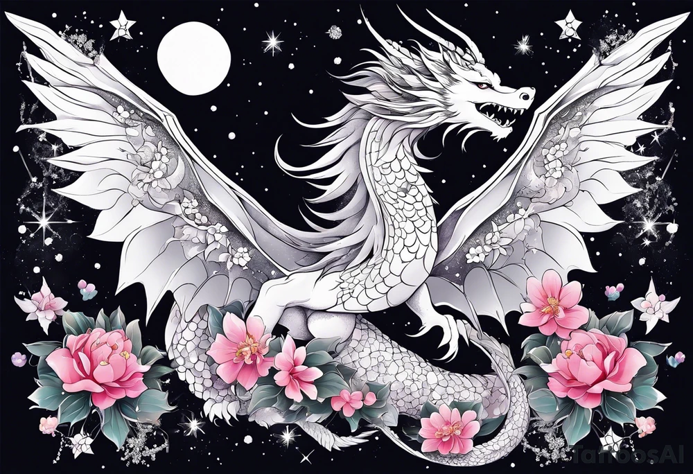 Constellation, wing , snow , cross , dragon female japan kawaii , flower tattoo idea