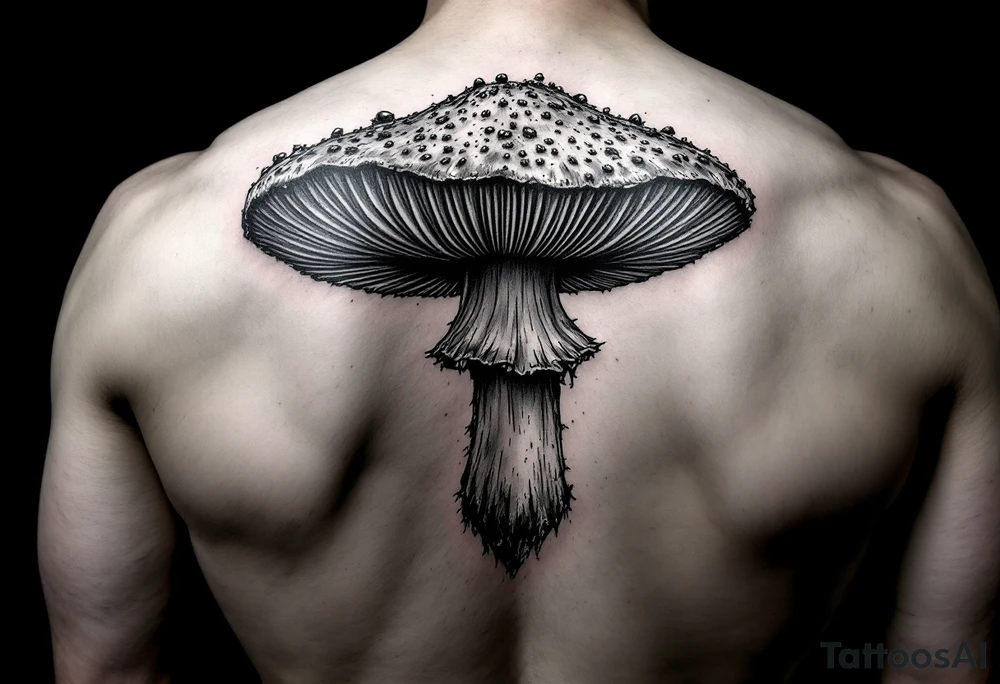 Anaglyph 3D drawing of a mushroom tattoo idea