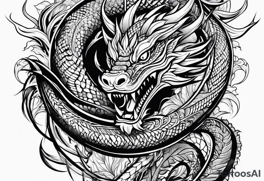 filipino tribal with a japanese dragon tattoo idea