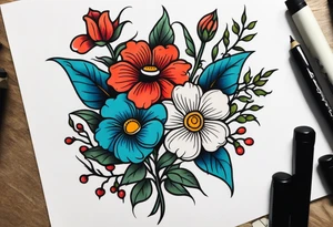 American traditional flowers tattoo idea