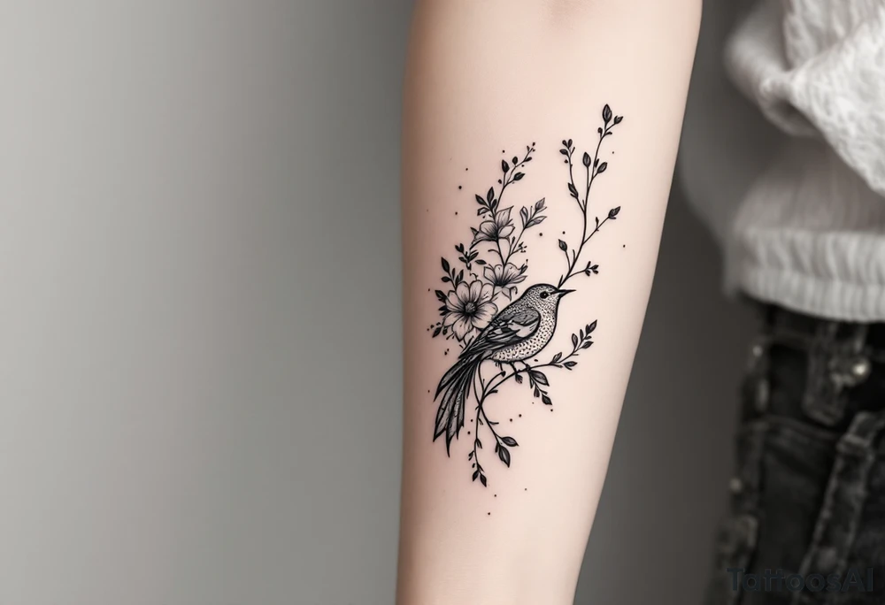 Bird with flowers tattoo idea