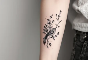 Bird with flowers tattoo idea