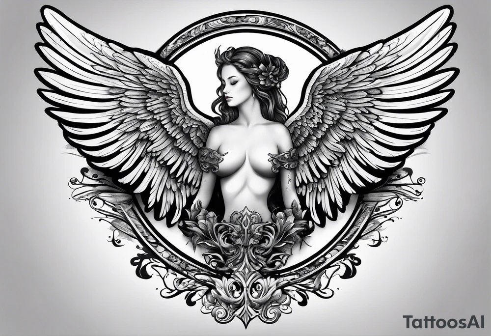 Angel Wings with the word Glenn in between tattoo idea
